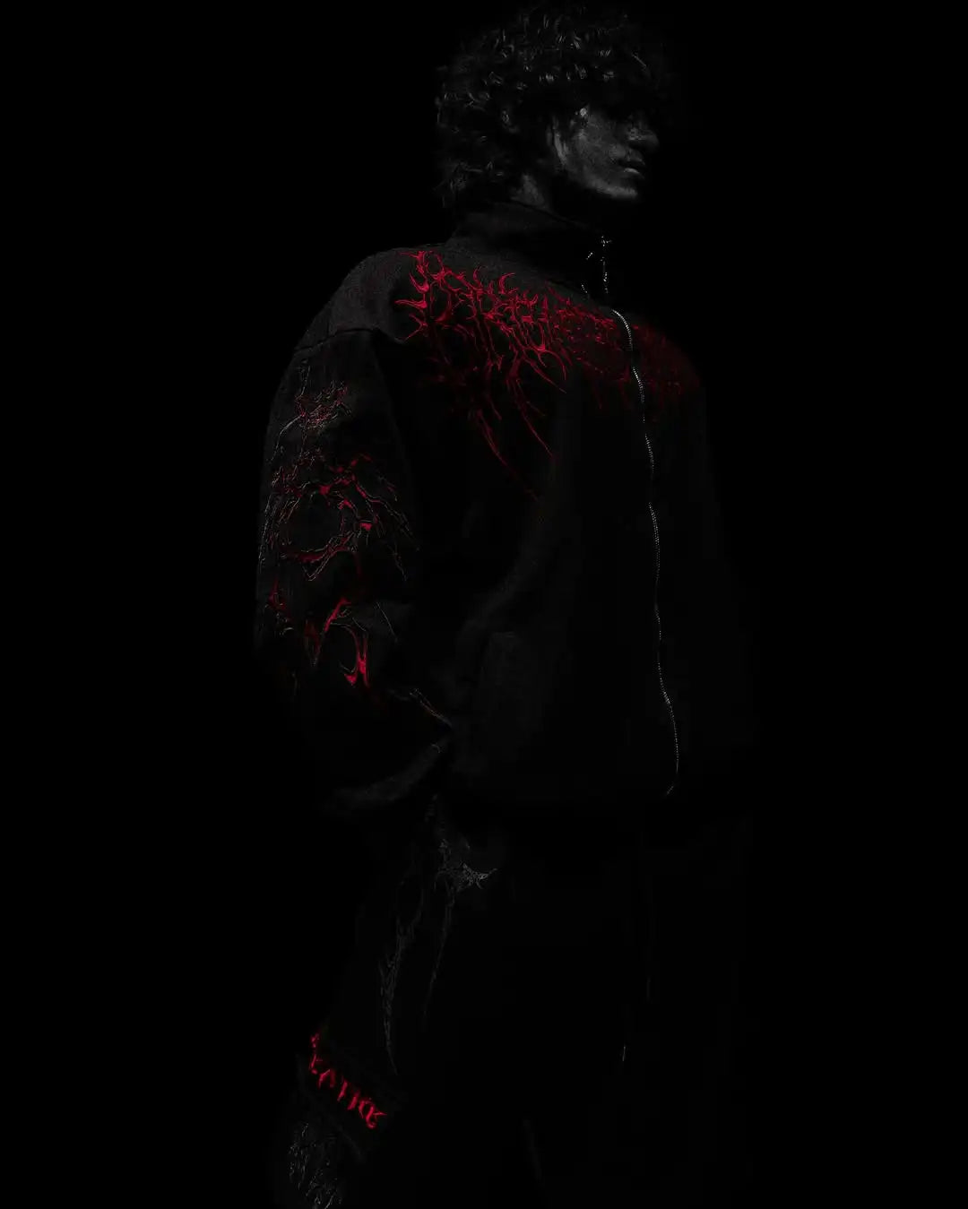 Men's Gothic Streetwear Zip-Up Hoodie Black Edgy Urban Athletic Dark Style Casual Oversized Pullover Sweatshirt with Zipper