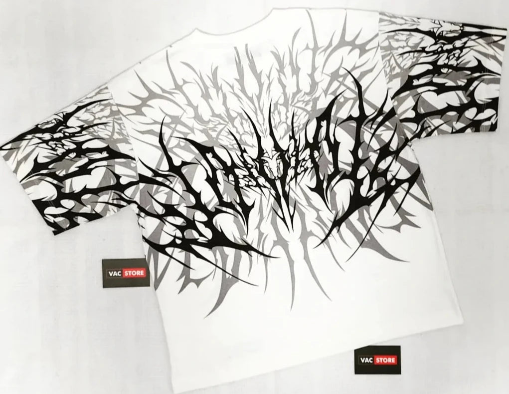 Y2K Cyberpunk Gothic T Shirt Edgy Thorn Texture Print Pure Cotton Streetwear Fashion Graphic Tee Urban Style Comfortable Fit
