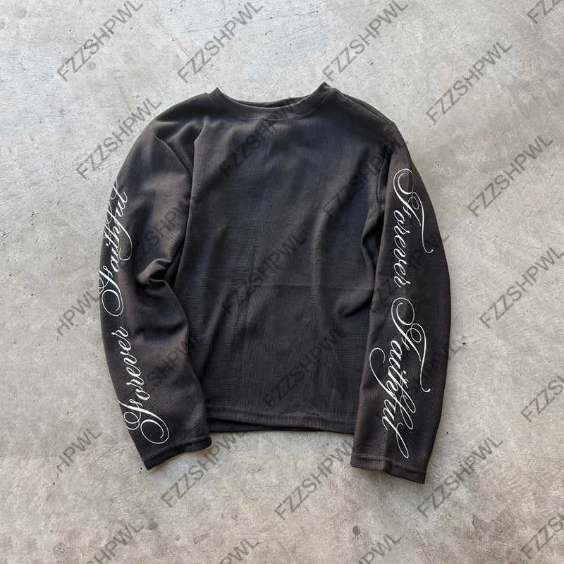 O-Neck Hip Hop Y2k Long sleeve Top Harajuku Letter Print Punk High street Long sleeve T-shirt Fashion Rock Gothic Unique Clothes