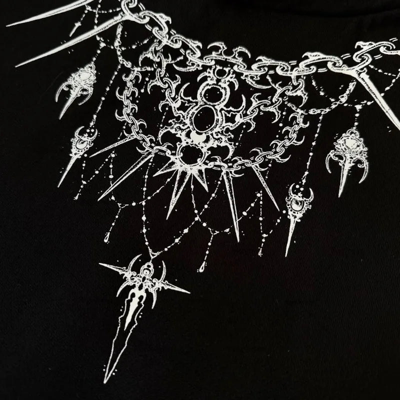 New Harajuku Gothic Punk Graphic Hoodie Men High Street Trendy Brand Y2K Streetwear American Retro Hip-hop Oversized Sweatshirt