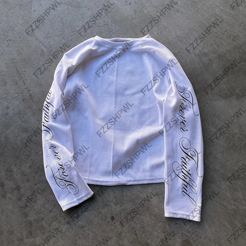 O-Neck Hip Hop Y2k Long sleeve Top Harajuku Letter Print Punk High street Long sleeve T-shirt Fashion Rock Gothic Unique Clothes