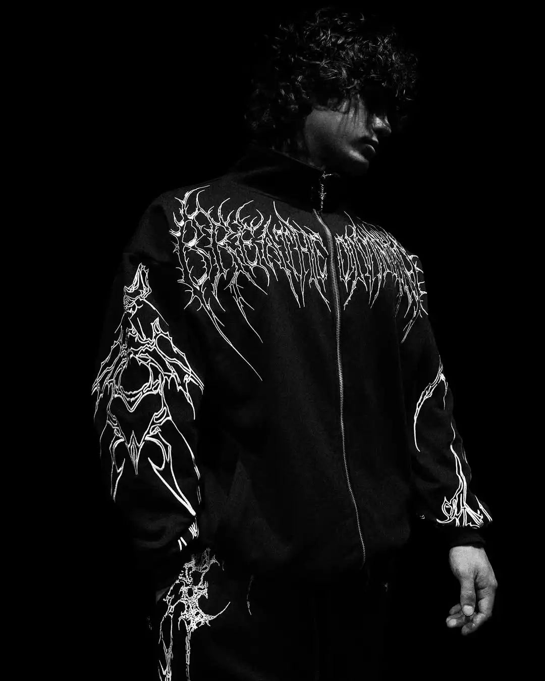 Men's Gothic Streetwear Zip-Up Hoodie Black Edgy Urban Athletic Dark Style Casual Oversized Pullover Sweatshirt with Zipper